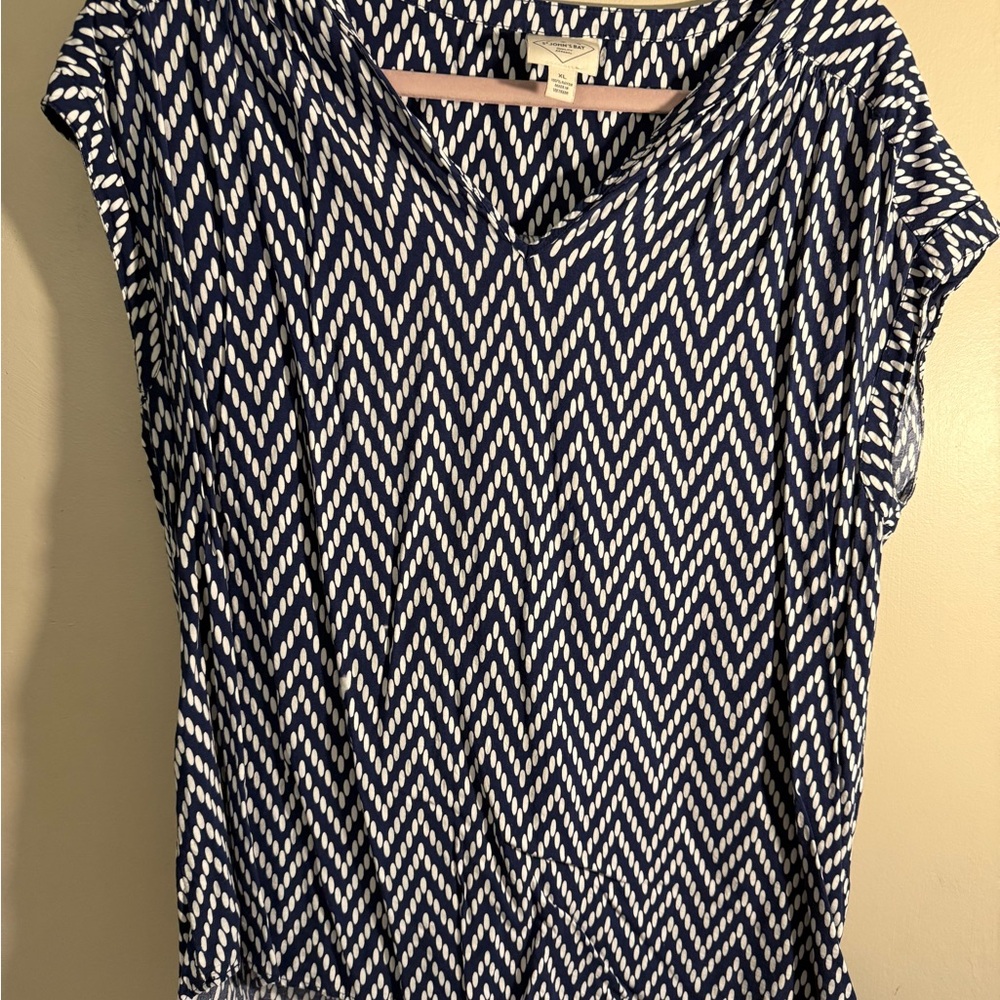 St. John's Bay Navy and White Chevron Blouse